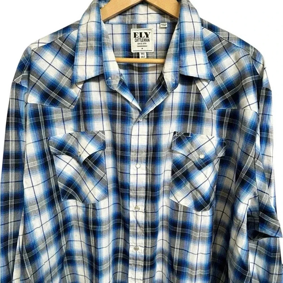 Ely Cattleman Shirt Mens 3XLT Tall Plaid Western Pearl Snap Button Rodeo Vintage - Picture 3 of 10